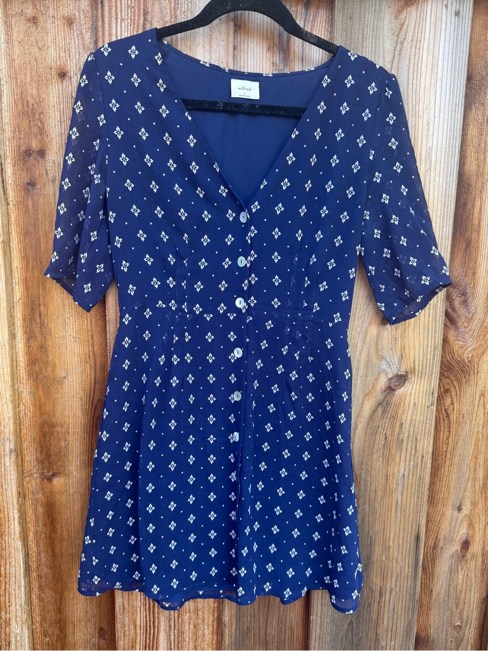 Wilfred Navy Blue Printed Button-Front Dress